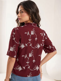 Mamicha Floral Embroidered Ruffles Top
