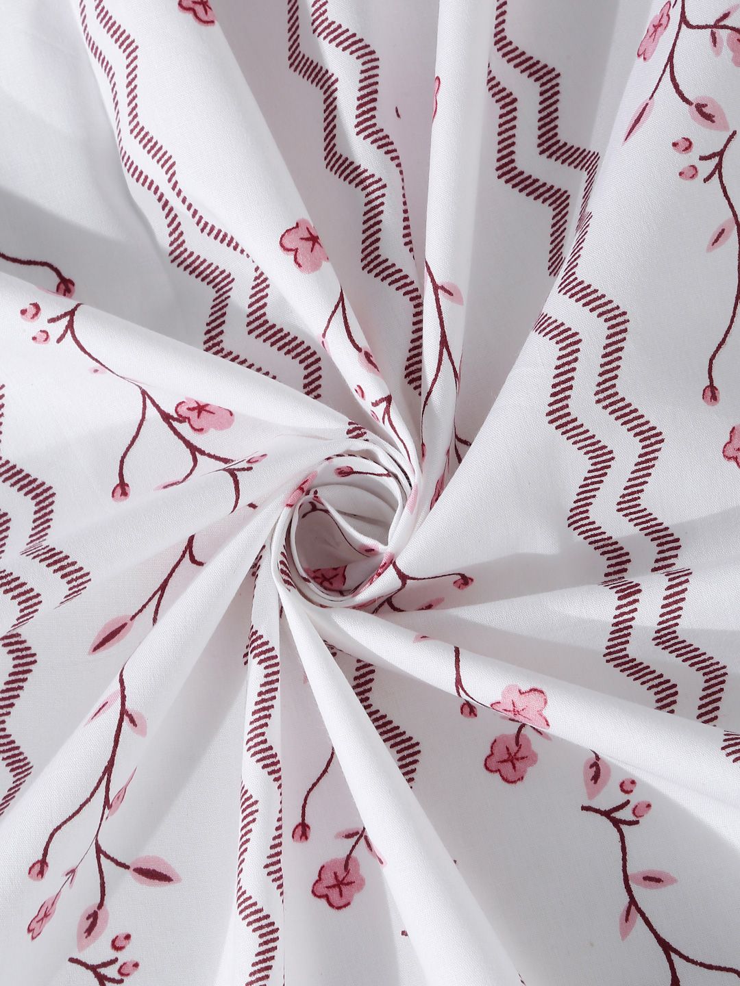 KLOTTHE White & Pink Floral 400 TC Pure Cotton Super King Bedsheet With 2 Pillow Cover