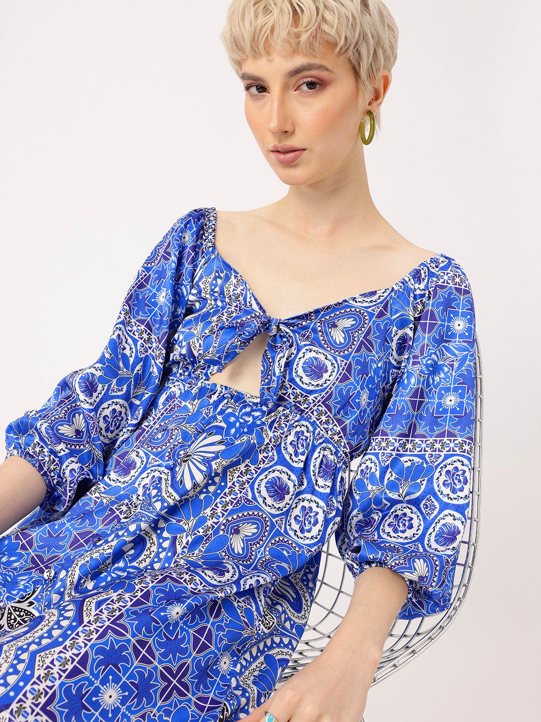 DressBerry Coachella Core Indie Printed Cut-Out Mini Dress