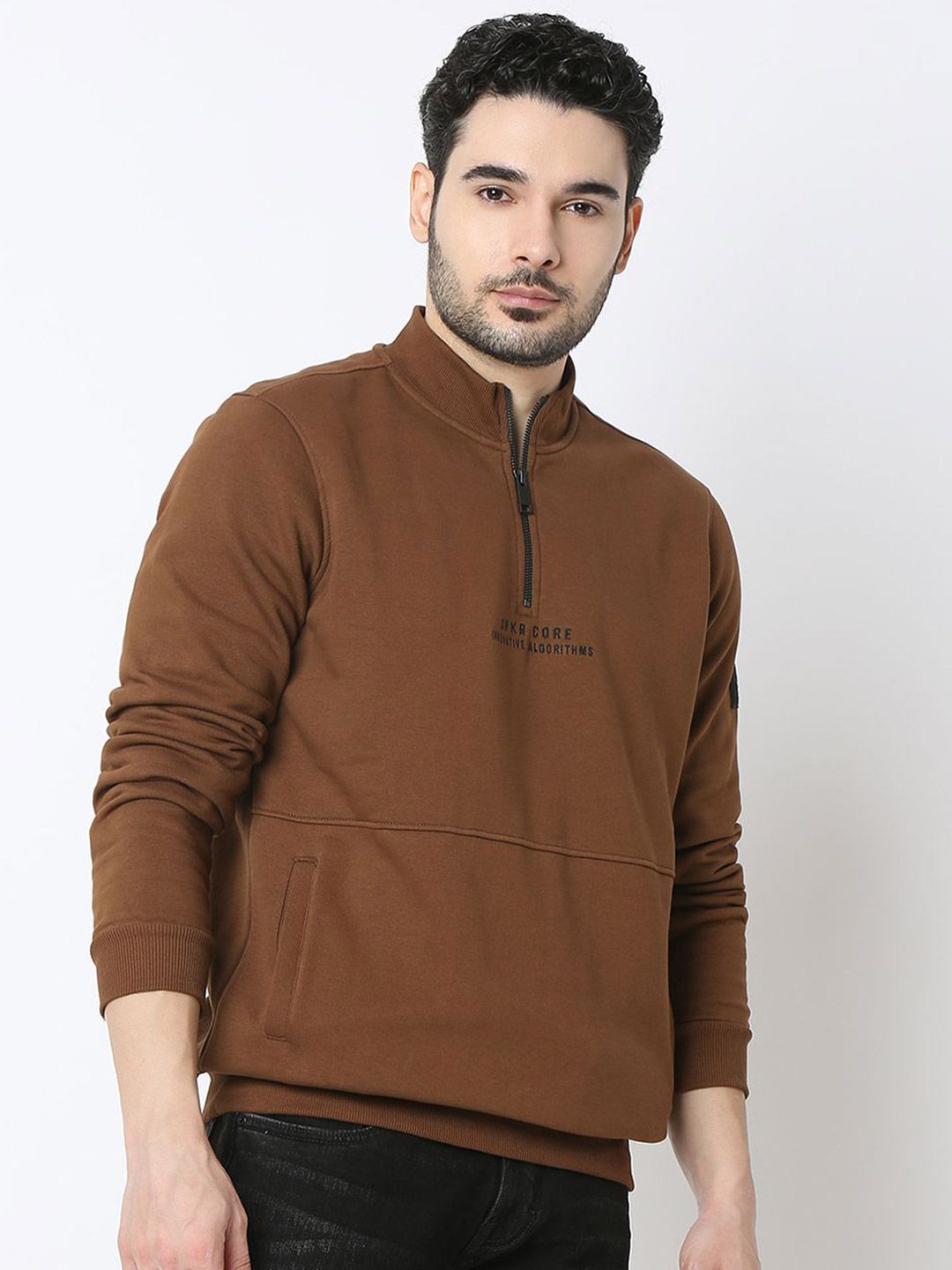 SPYKAR Men Mock Collar Cotton Sweatshirt