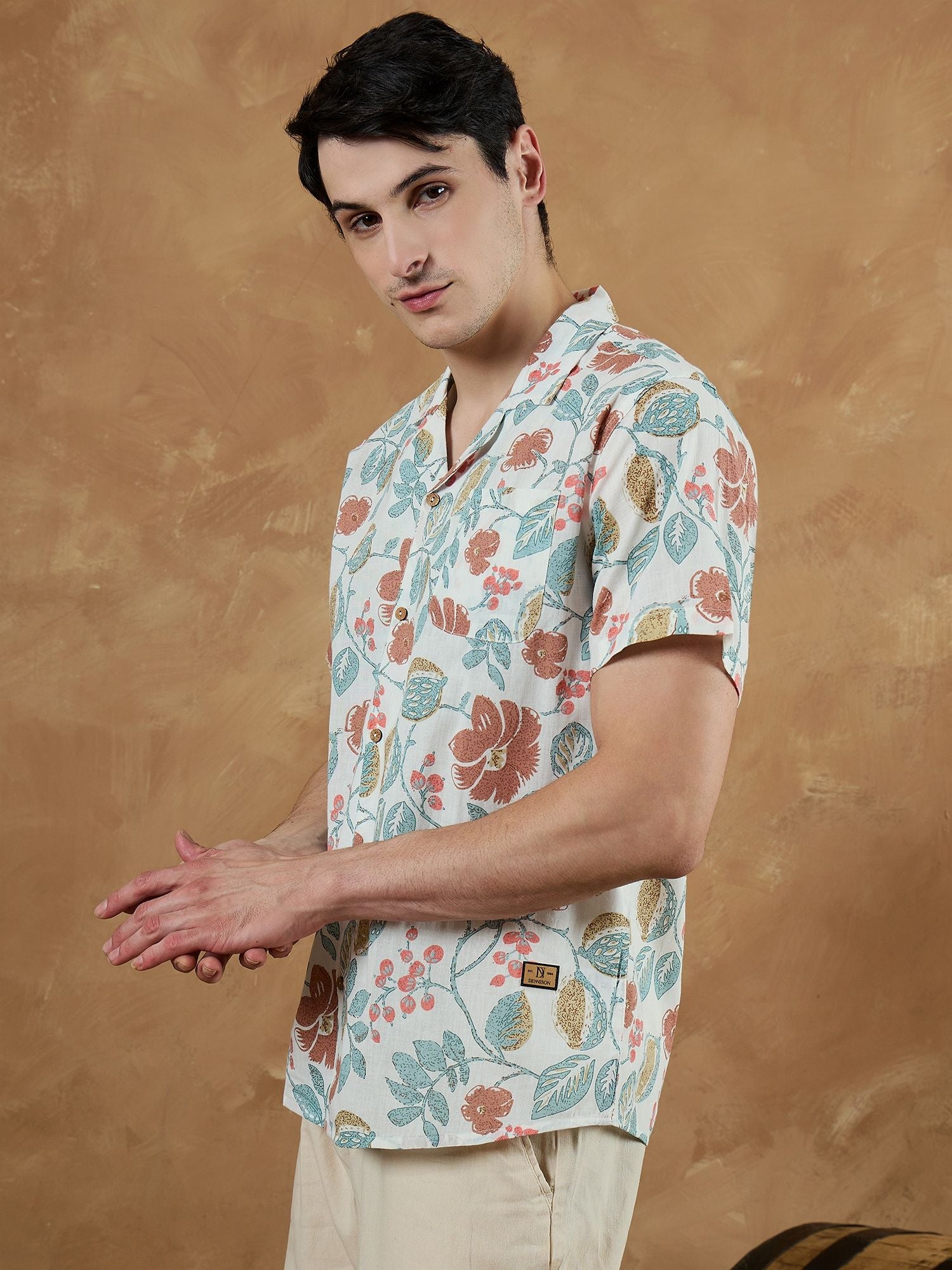 DENNISON Men White Regular Fit Floral Printed Casual Shirt