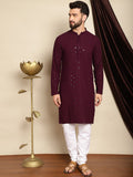 Anouk Geometric Embroidered Sequined Mandarin Collar Pure Cotton Kurta With Churidar
