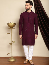 Anouk Geometric Embroidered Sequined Mandarin Collar Pure Cotton Kurta With Churidar