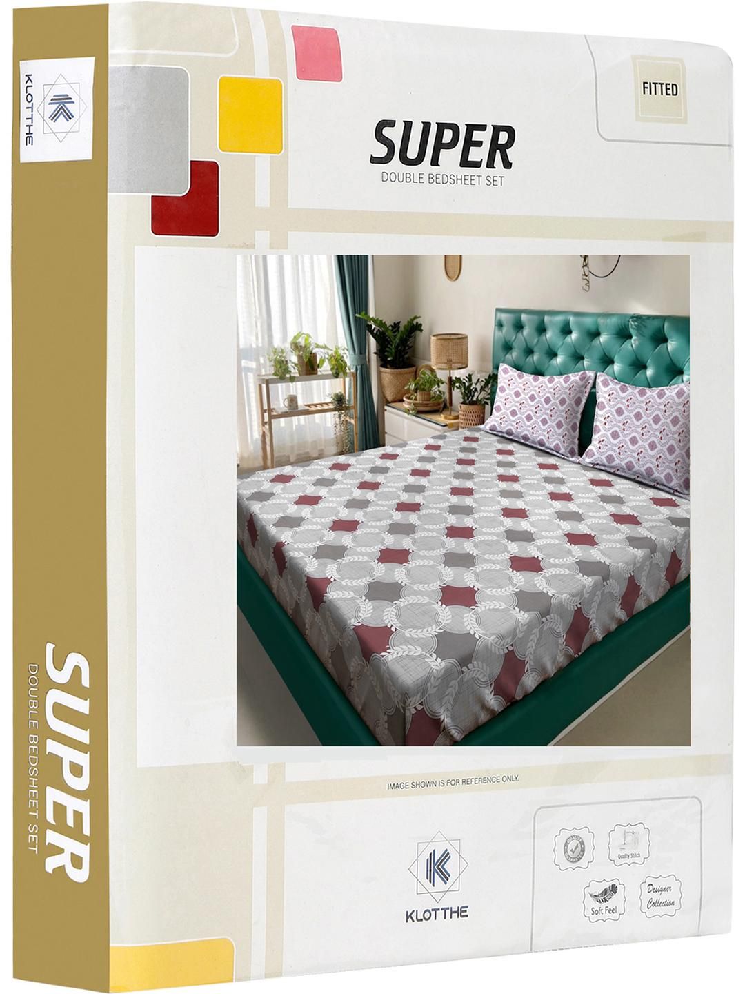 KLOTTHE Grey Geometric 400 TC King Bedsheet with 2 Pillow Covers