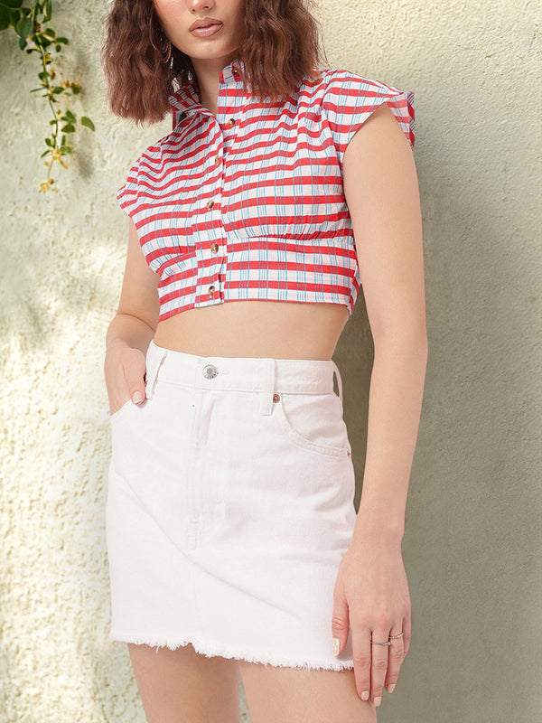 DressBerry Urban Chic Striped Shirt Style Crop Top