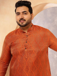SOJANYA PLUS Ethnic Motifs Woven Design Band Collar Jacquard Silk Kurta With Pyjama