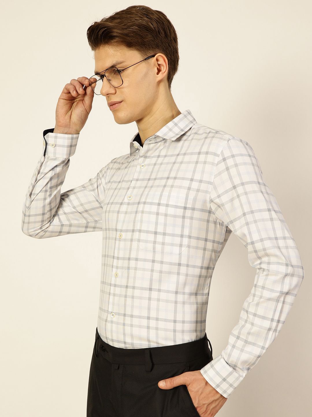 Thomas Scott Men Smart Cutaway Collar Checked Cotton Formal Shirt