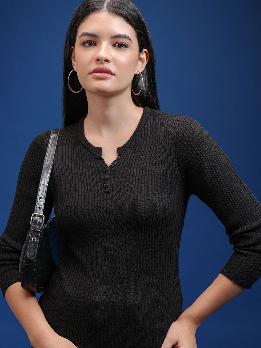 Tokyo Talkies Wanita Reka Bentuk Diri Ribbed Pullover