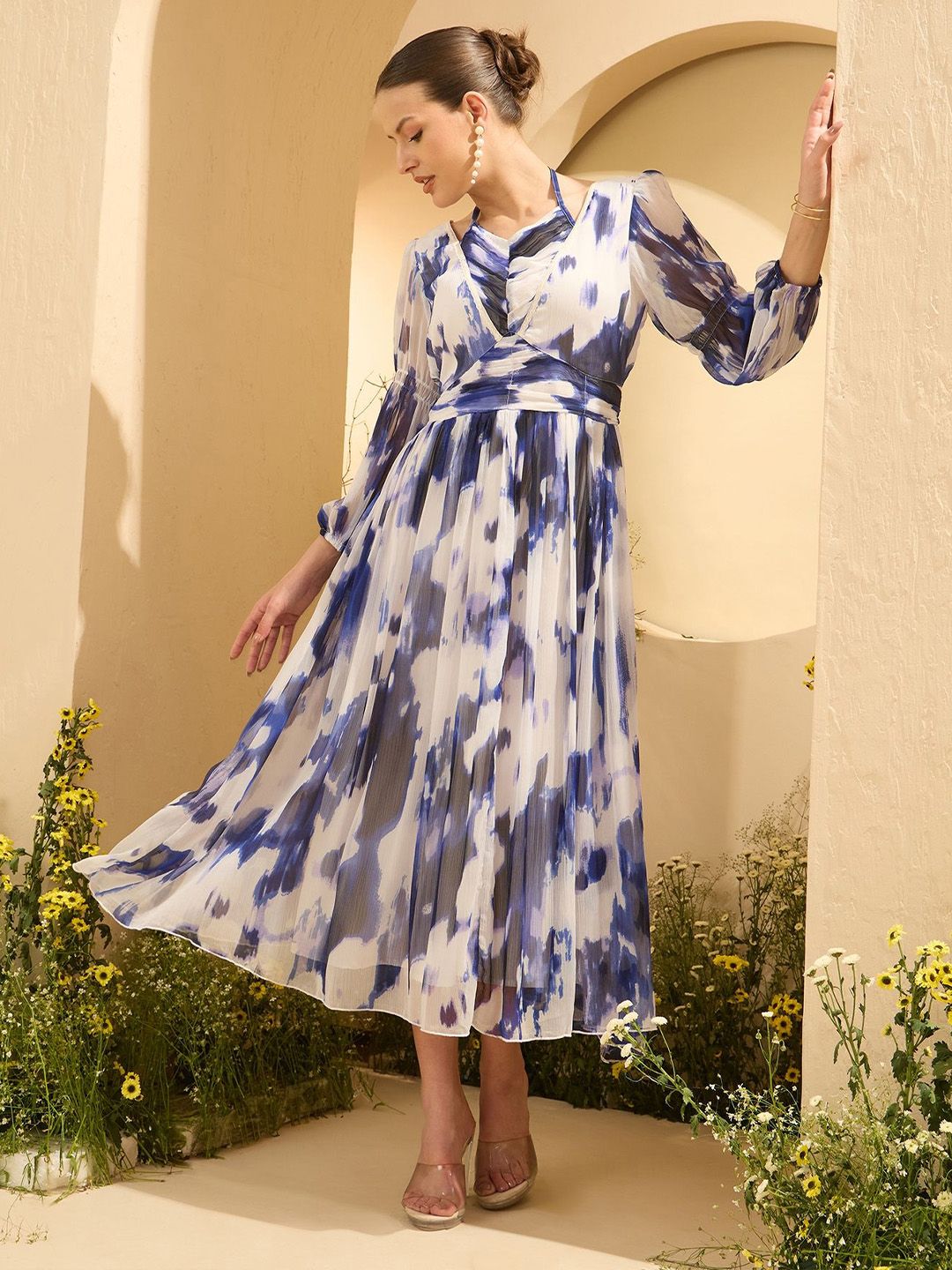 Antheaa Women Tie and Dye Printed Fit & Flare Midi Dress