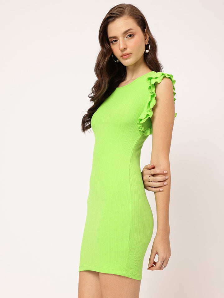 DressBerry Romantic Casual Ruffled Ribbed Mini Bodycon Dress