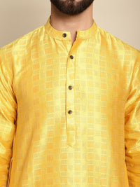 Anouk Yellow Ethnic Motifs Woven Design Mandarin Collar Straight Jaquard Silk Kurta