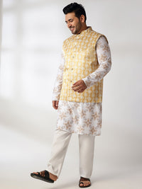 SOJANYA PLUS Kurta Lurus Kolar Mandarin Bercetak Geometri Dengan Piyama & Jaket Nehru