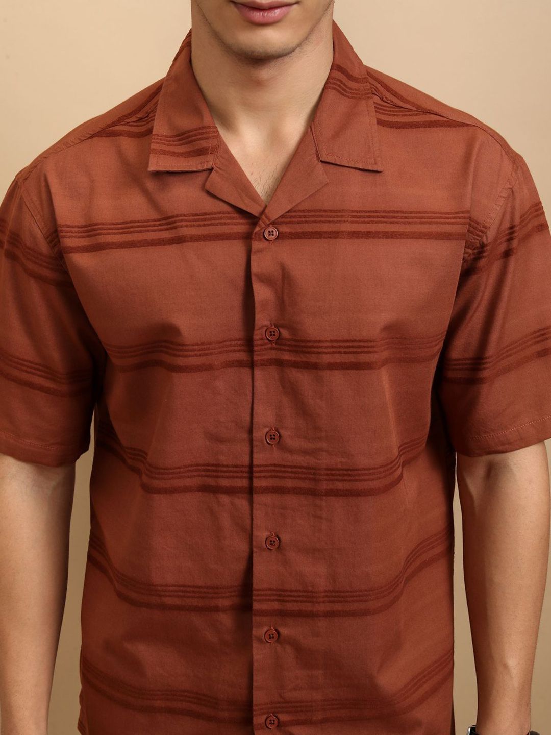 Highlander Men Chenille Yarn Dobby Textured Cuabn Collar Relaxed Shirt