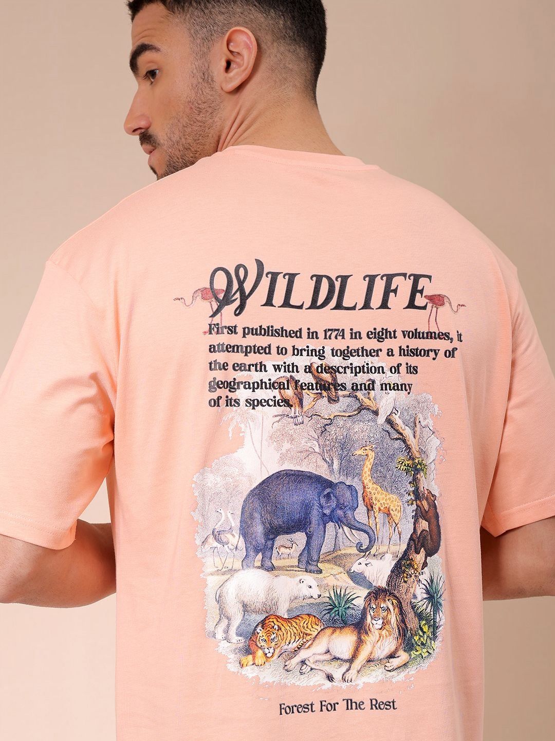 The Indian Garage Co Men Pure Cotton Graphic Printed Round Neck Cotton Oversized T-shirt