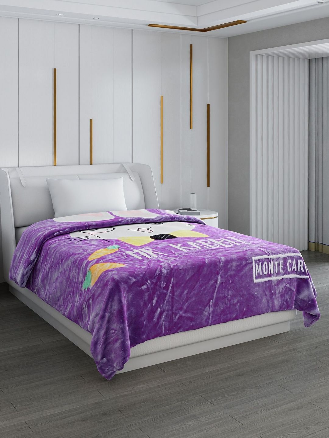 Monte Carlo Lavender & White Cartoon Printed Mild Winter 600 GSM Single Bed Blanket