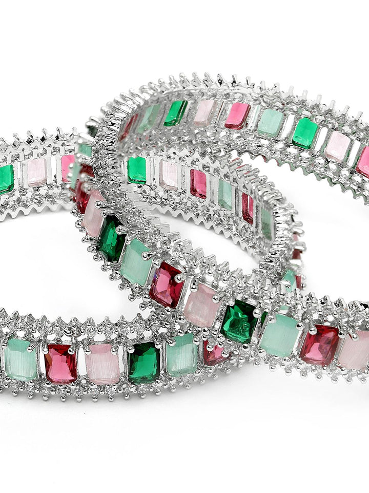KARATCART Set Of 2 Silver-Plated AD-Studded Bangles