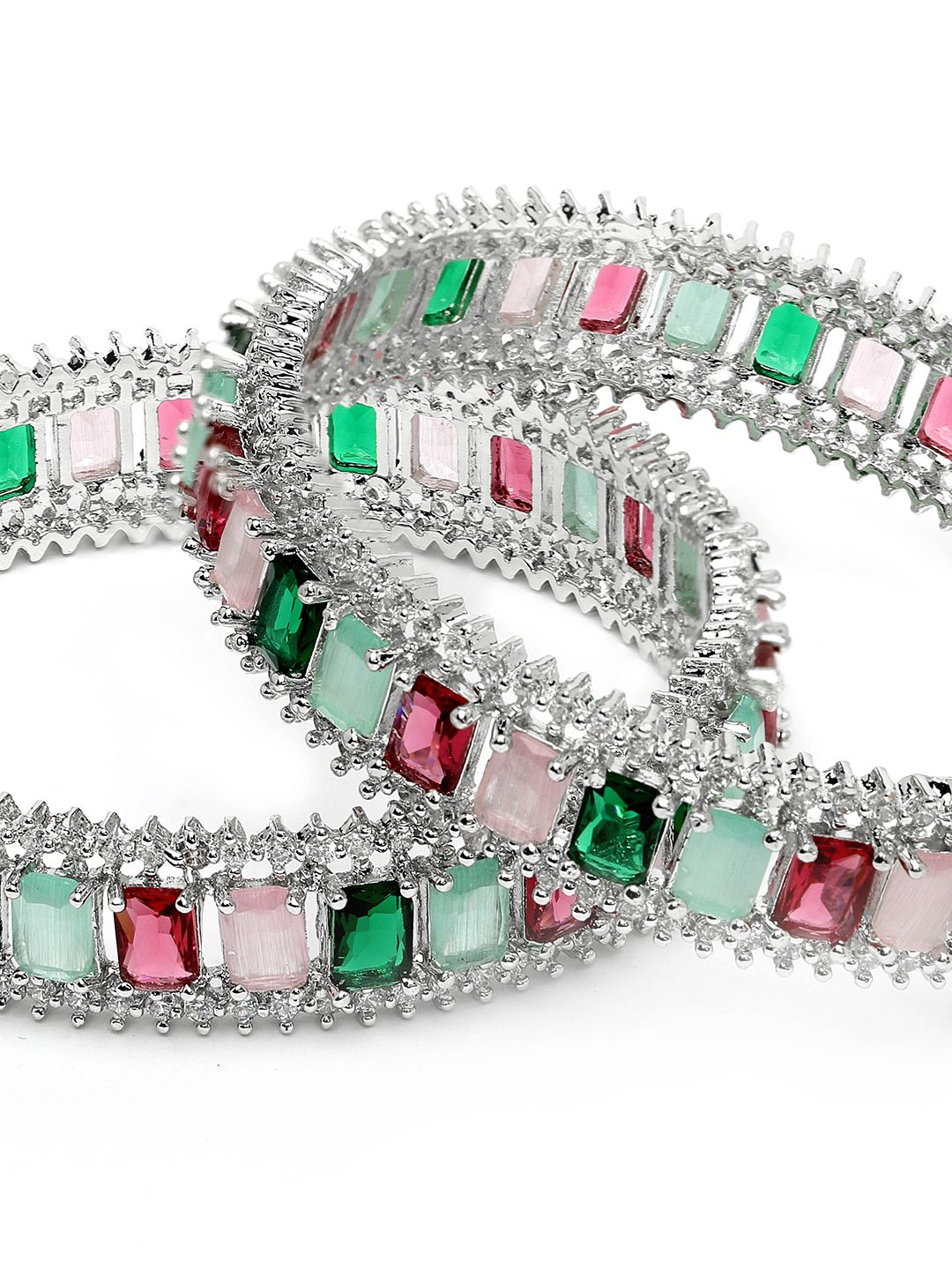 KARATCART Set Of 2 Silver-Plated AD-Studded Bangles