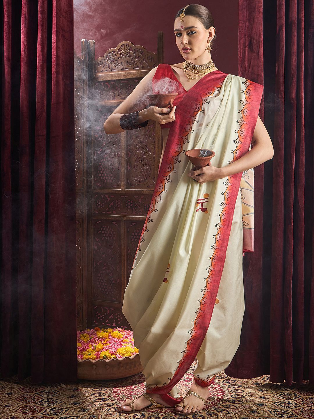 Saree mall Durga Puja Ethnic Motifs Silk Blend Garad Sarees