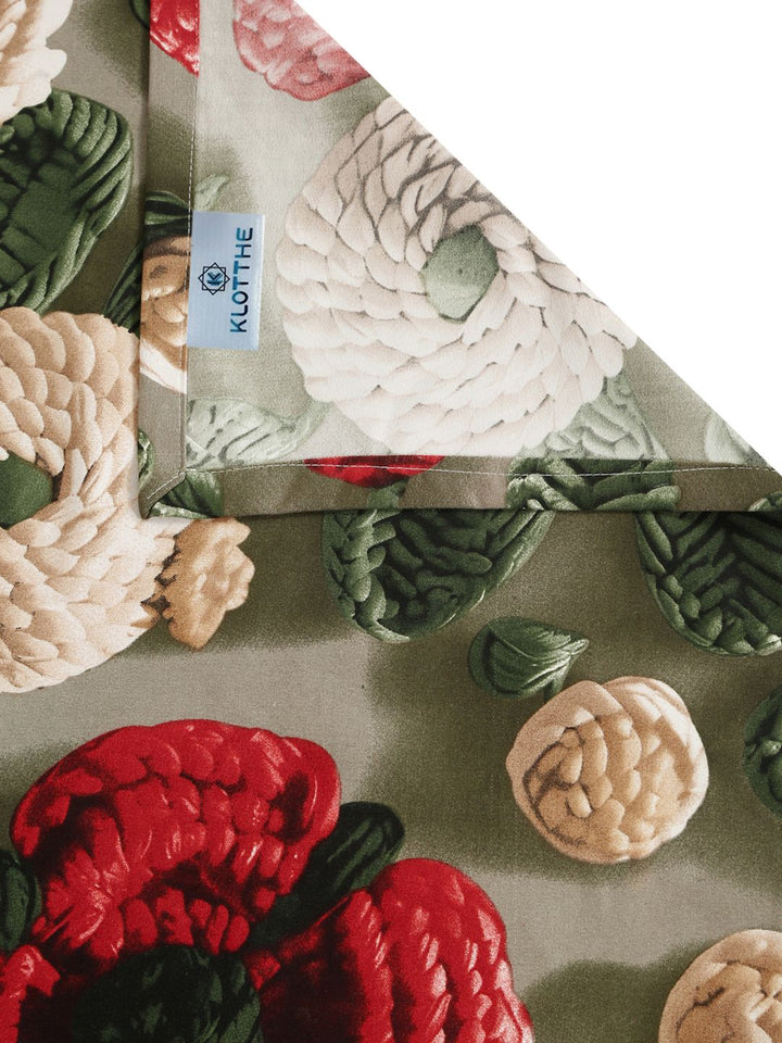 KLOTTHE Hijau & Merah Bercetak Bunga Flat 300 TC Cadar 7D King Dengan 2 Sarung Bantal