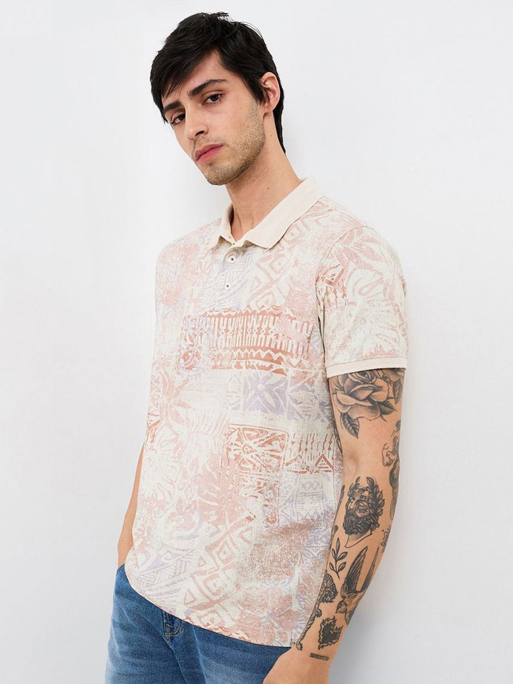 SPYKAR Men Abstract Printed Polo Collar Cotton Slim Fit T-shirt