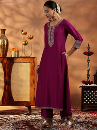 Libas Floral Yoke Design Zari Regular A Line Kurta with Trousers & Dupatta