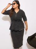 Sassafras Curve Women Denim Peplum Midi Dress
