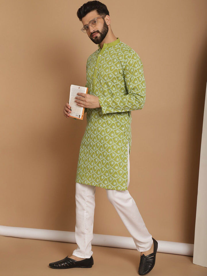 Anouk Ethnic Motifs Embroidered Regular Thread Work Pure Cotton Kurta with Churidar
