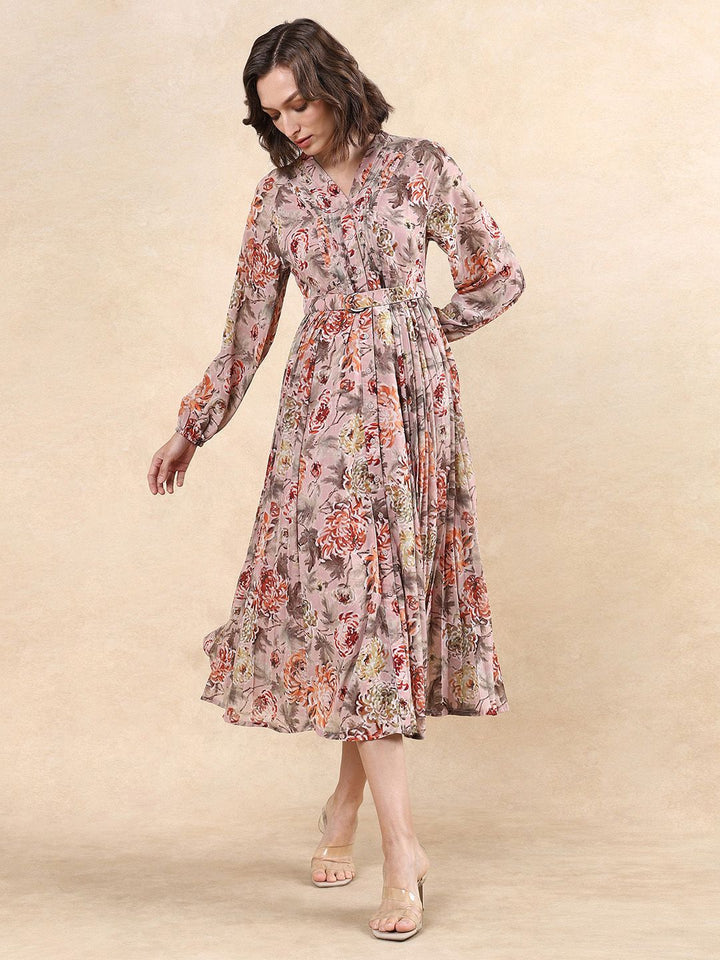 RAREISM Women Floral Print A-Line Midi Dress