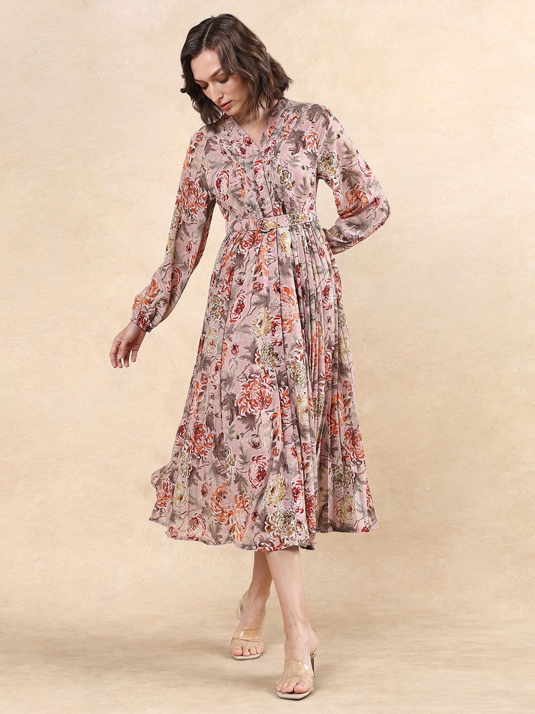 RAREISM Women Floral Print A-Line Midi Dress