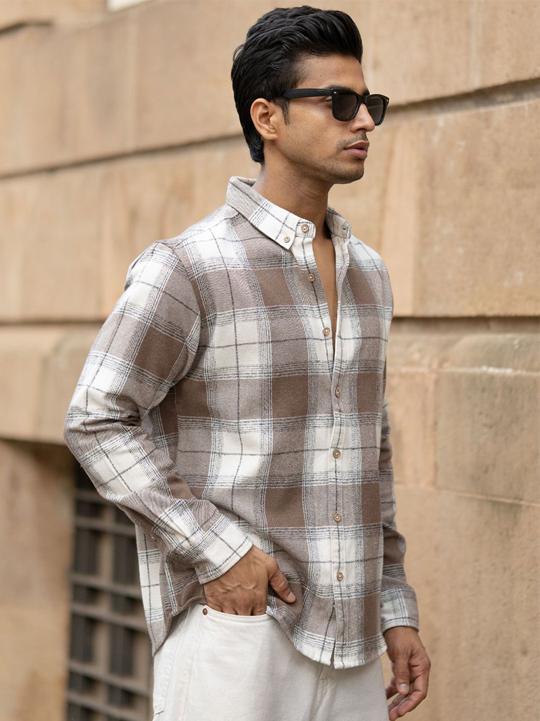 Powerlook Men Tartan Checked Button-Down Collar Cotton Casual Shirt