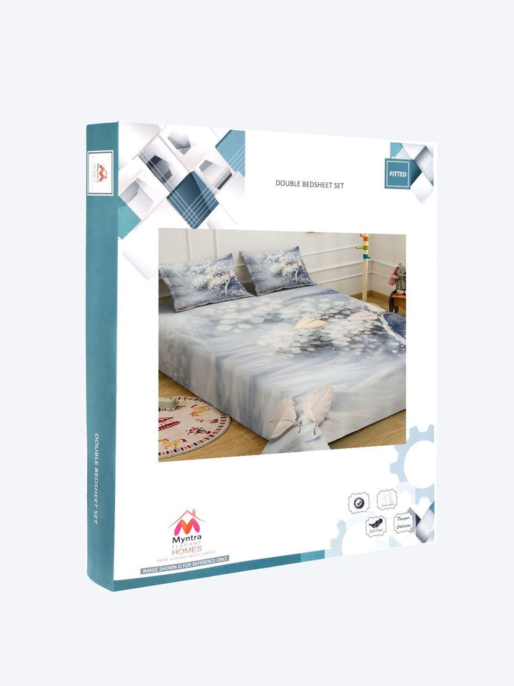 Myntra Elegant Homes Grey Floral 300 TC King Bedsheet with 2 Pillow Covers