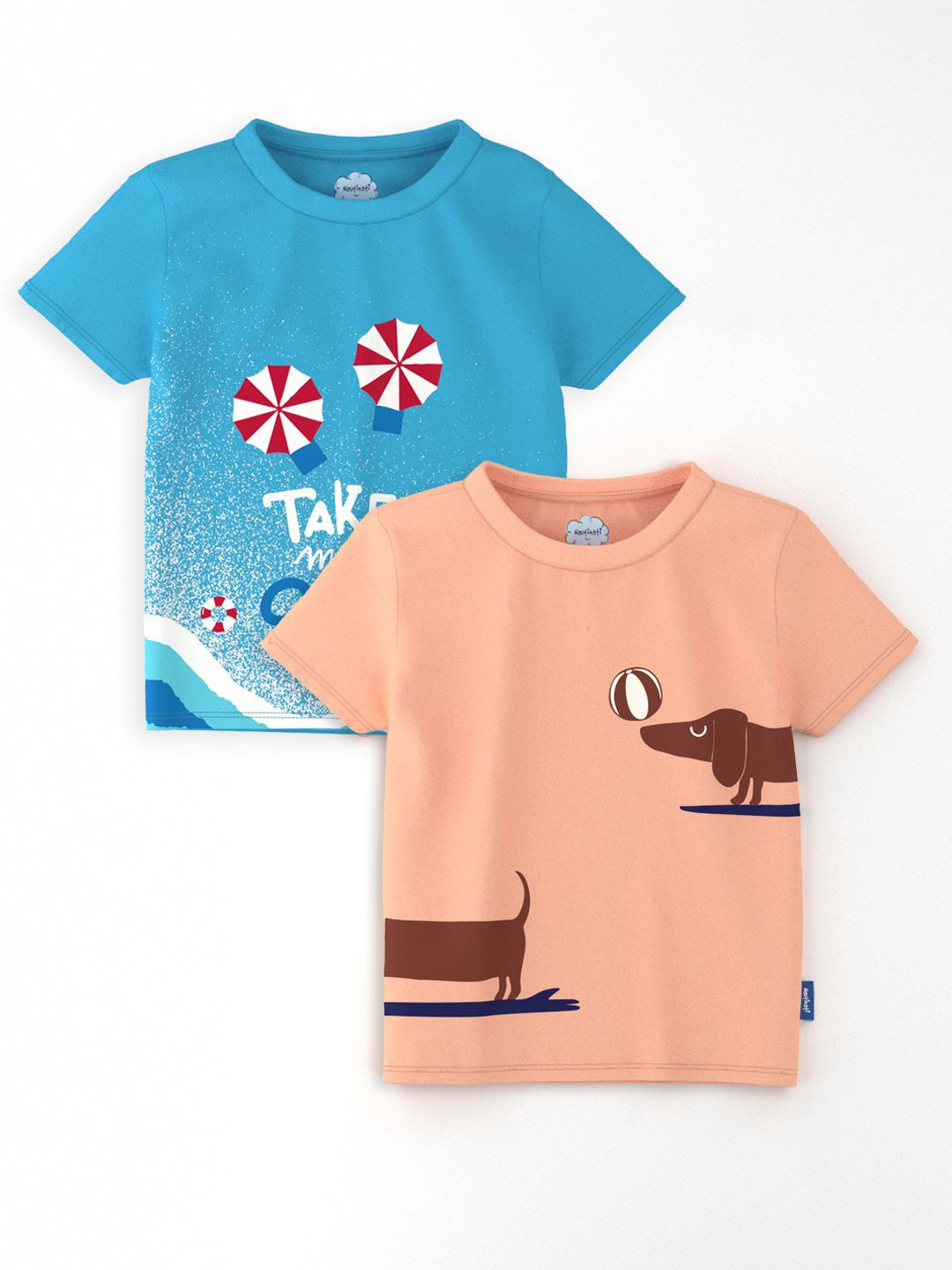 Nauti Nati Casual Outdoor Boys Pack Of 2 Graphic Printed Antimicrobial Cotton T-Shirts