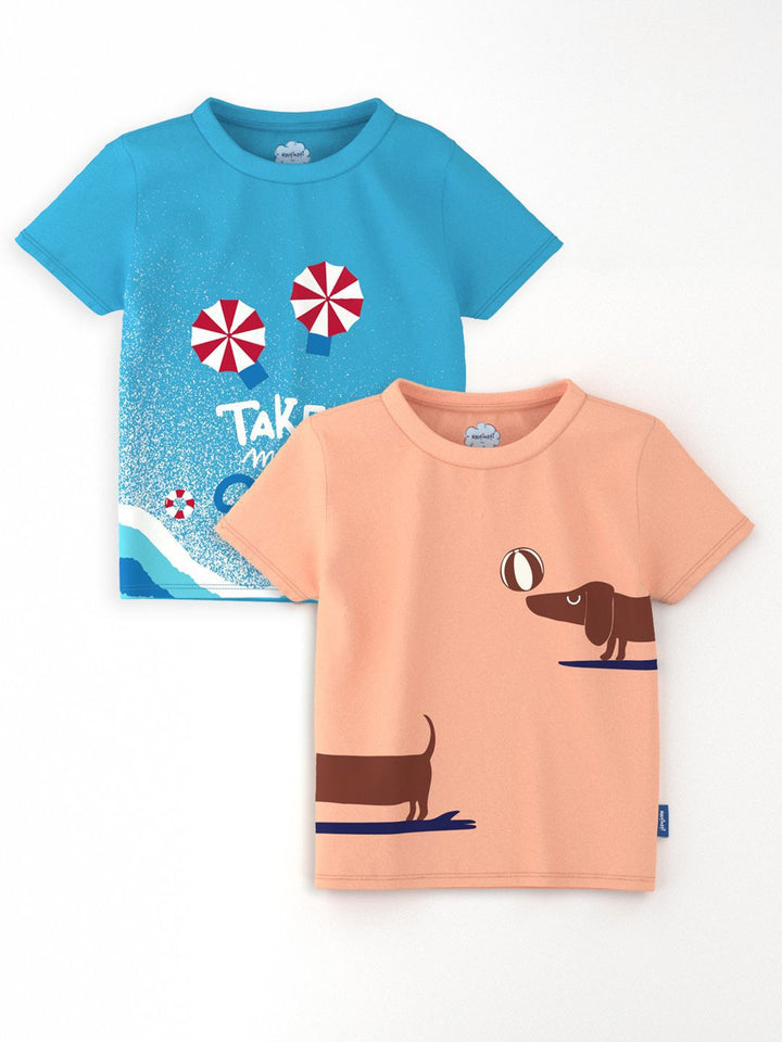 Nauti Nati Casual Outdoor Boys Pack Of 2 Graphic Printed Antimicrobial Cotton T-Shirts