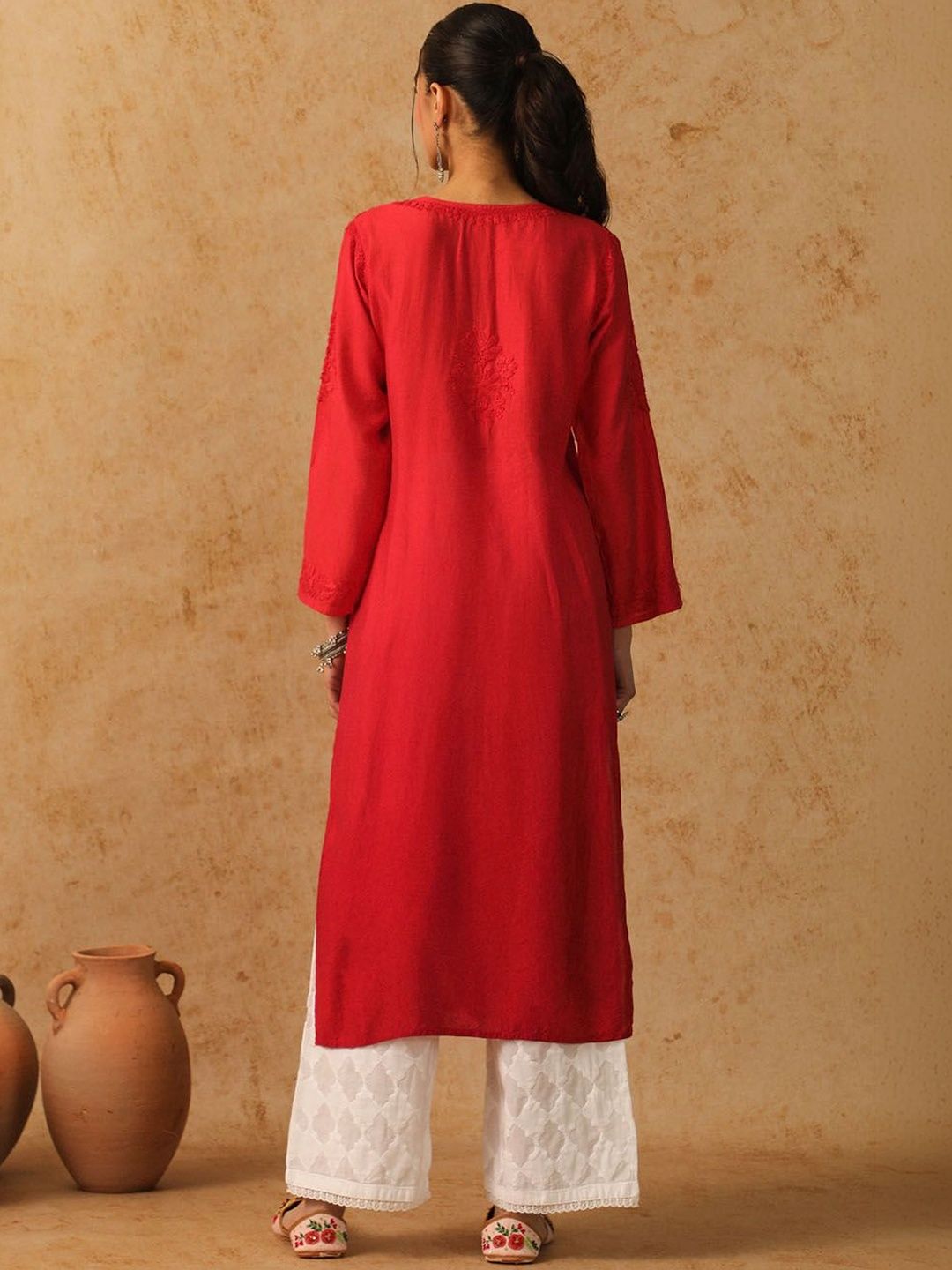 Rumah Wanita Chikankari Sulam Kurta Sutera Chanderi Chikankari