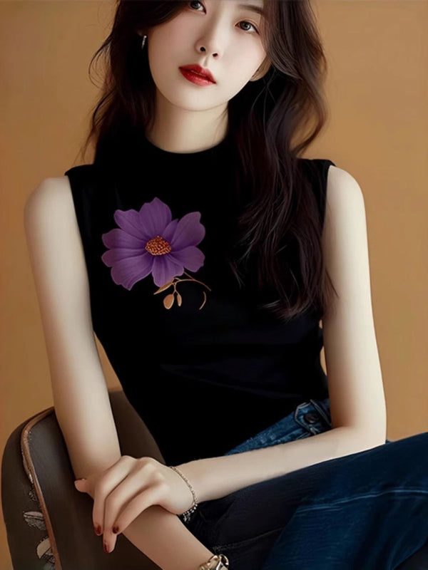 DressBerry Floral Printed Sleeveless Round Neck Cotton T-shirt