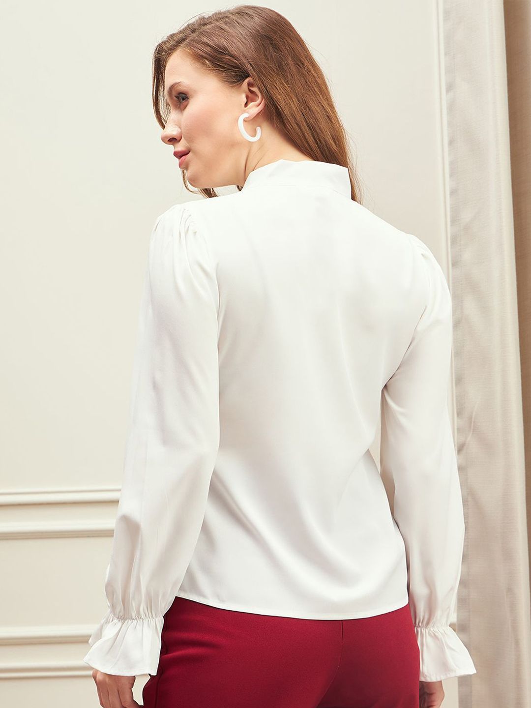 Berrylush Tie-Up Neck Bishop Sleeves Top