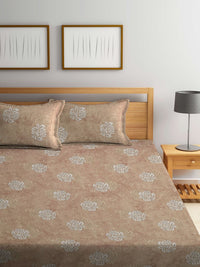 Myntra Elegant Homes Beige Floral 400 TC King Bedsheet with 2 Pillow Covers