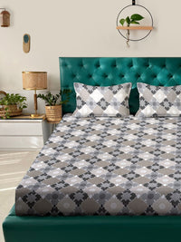 Myntra Elegant Homes Grey & Beige Geometric Pure Cotton 400TC King Bedsheet Set-2.5mX2.25m