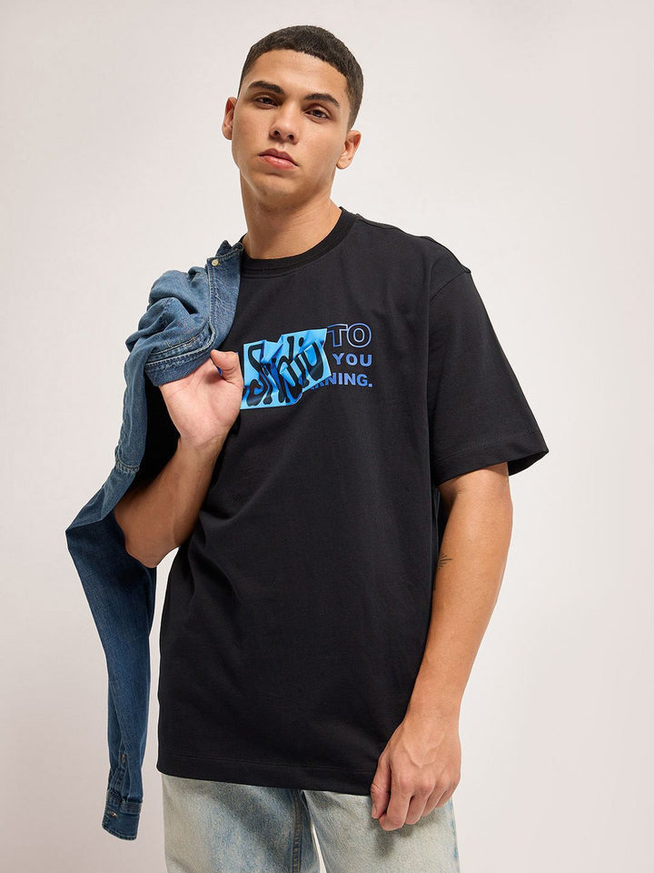 THE BEAR HOUSE Men Typography Printed Round Neck Cotton Oversized T-Shirt