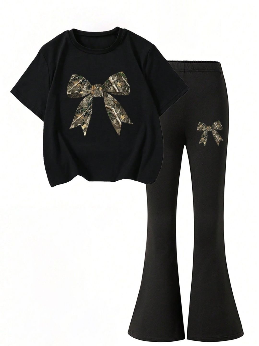 YK Girls Printed Round Neck T-Shirt With Trouser