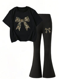 YK Girls Printed Round Neck T-Shirt With Trouser