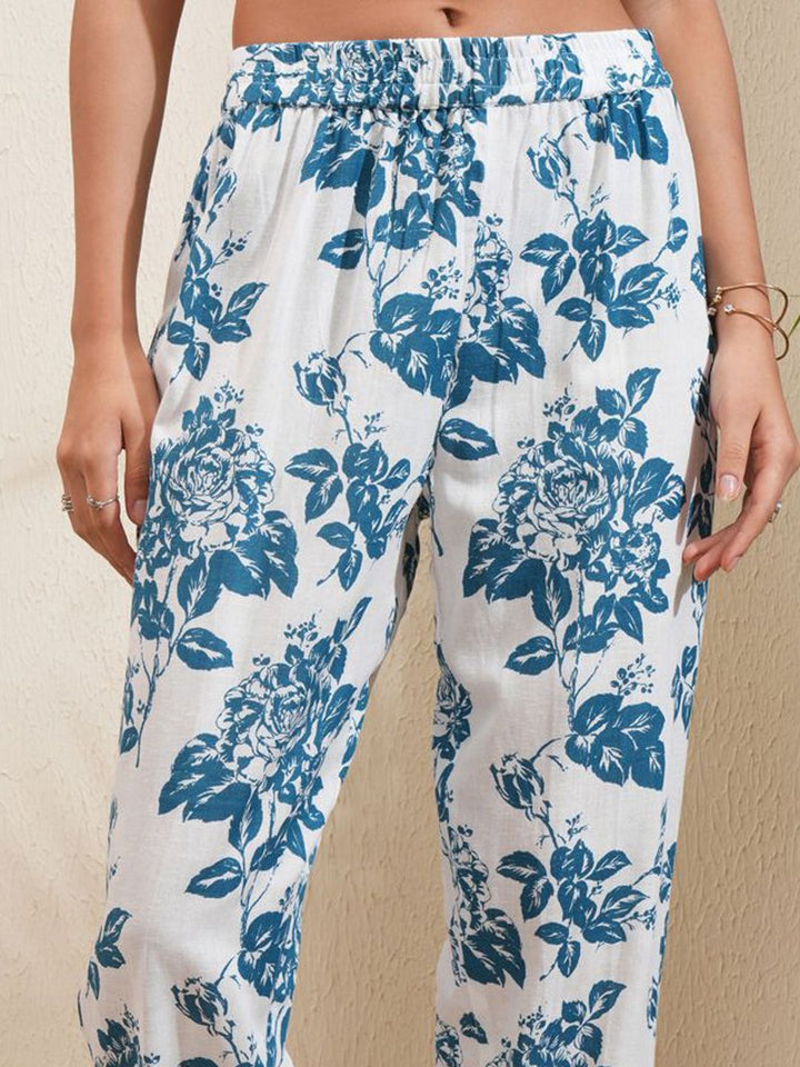 Vishudh Floral Printed Panelled Mirror Work Kurta With Trousers