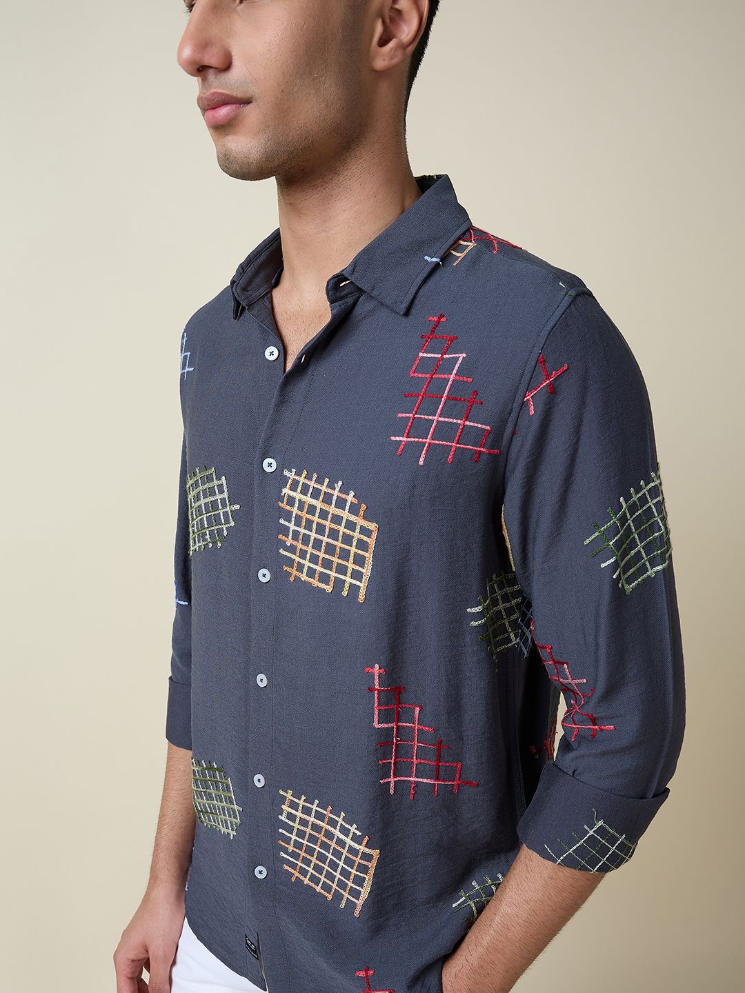 Thomas Scott Men Embroidered Regular Fit Casual Shirt