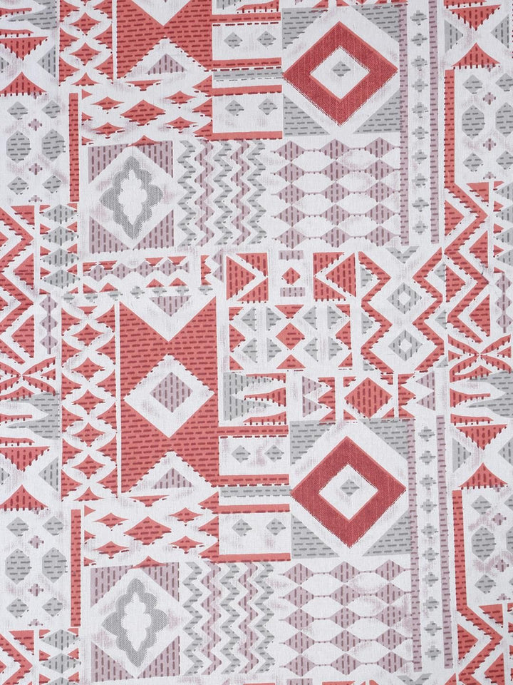 KLOTTHE Red Geometric Printed Fitted 400 TC Cotton Super King Bedsheet & 2 Pillow Covers