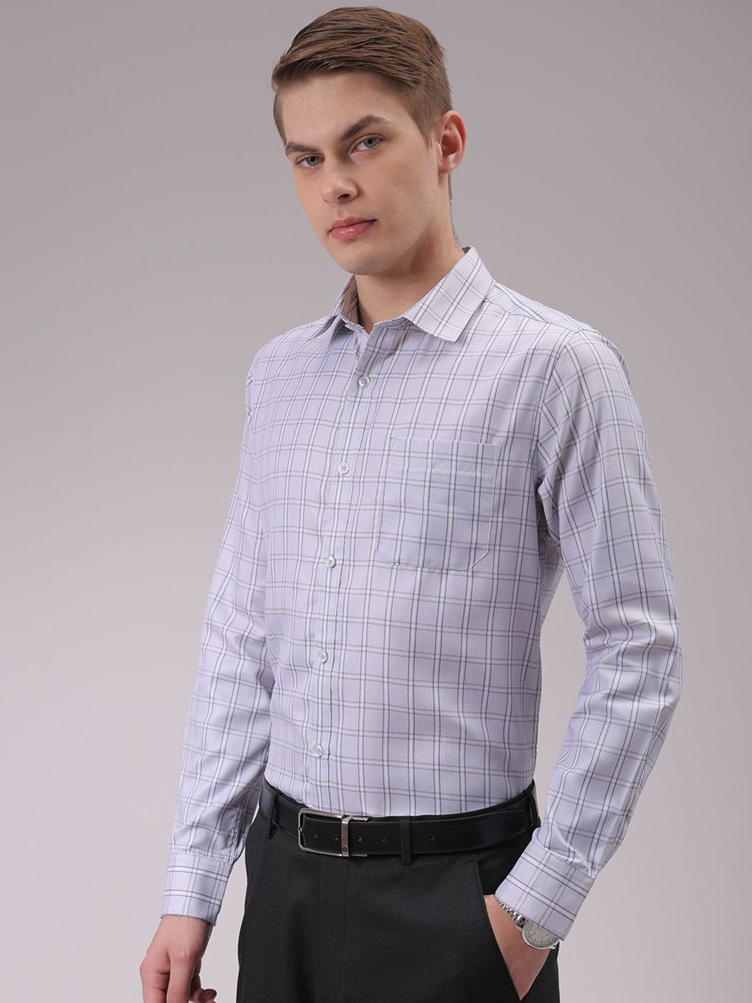 The Indian Garage Co. X Luxe Men Cutaway Collar Checked Slim Fit Formal Shirt