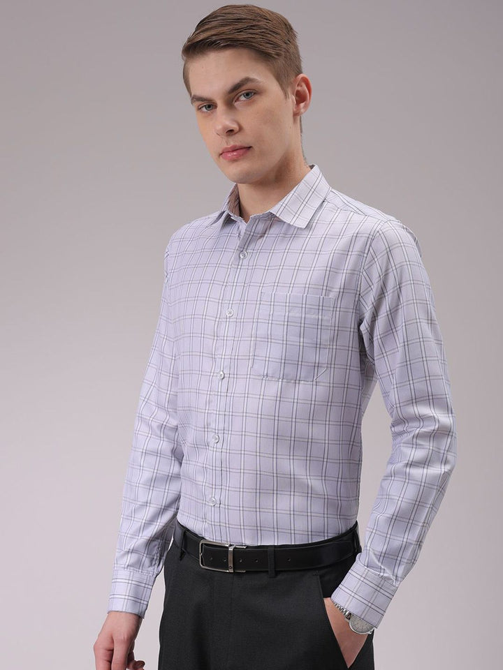 The Indian Garage Co. X Luxe Men Cutaway Collar Checked Slim Fit Formal Shirt