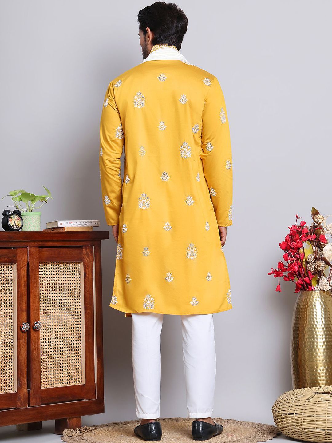 Jompers Floral Embroidered Sequinned Silk Cotton Straight Kurta with Pyjamas & Dupatta