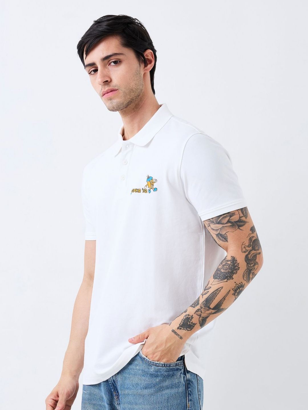 SPYKAR Men Graphic Printed Polo Collar Cotton Slim Fit T-shirt