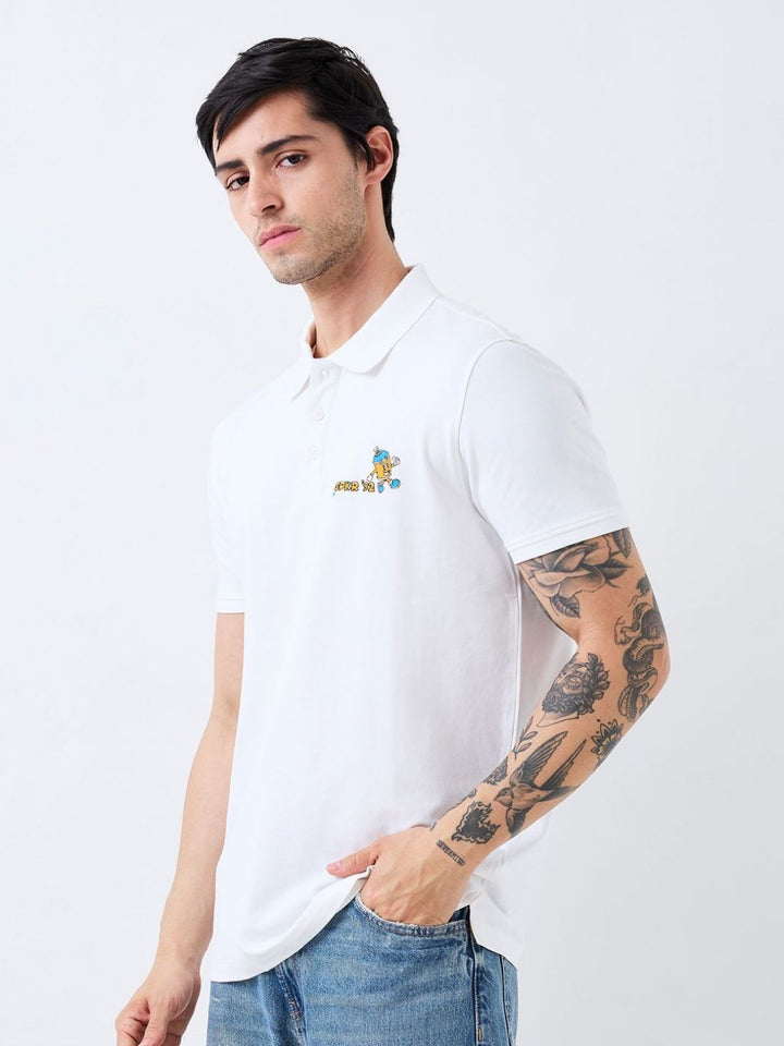 SPYKAR Men Graphic Printed Polo Collar Cotton Slim Fit T-shirt