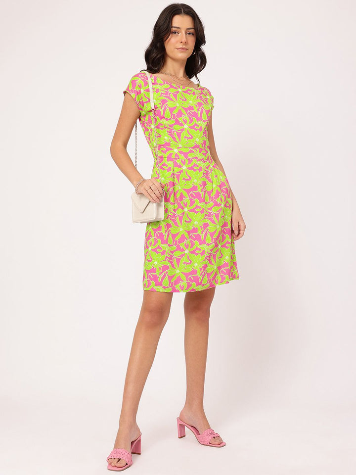 DressBerry Vibrant Vacay Cinched Waist Printed Sheath Dress